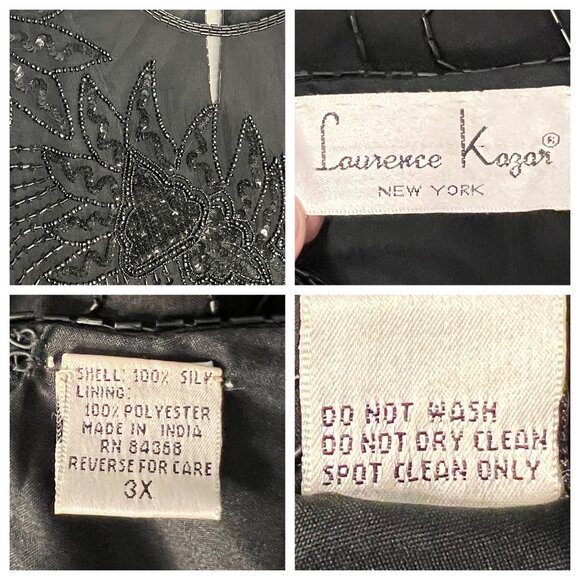 Vintage Laurence Kazar Black Beaded Silk Top 3X Short Sleeve Party Elegant sheer - Picture 10 of 16